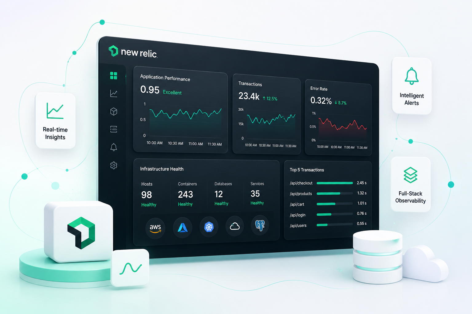 Application monitoring dashboard and analytics visual